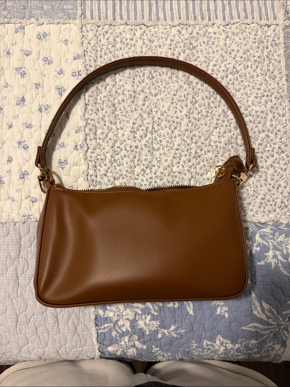 Amazon Brown Leather-Style Shoulder Bag with Gold Hardware